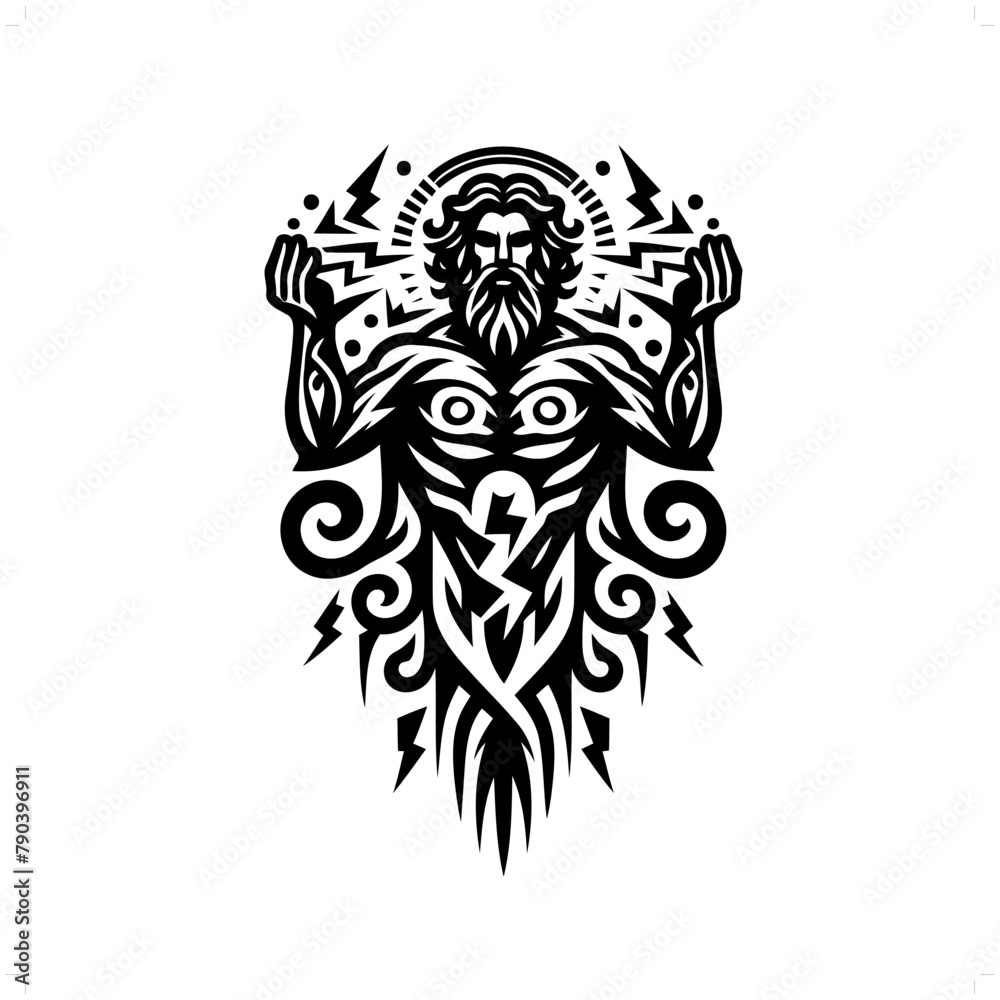 zeus; deity mythology in modern tribal tattoo, abstract line art of deity, minimalist contour. Vector