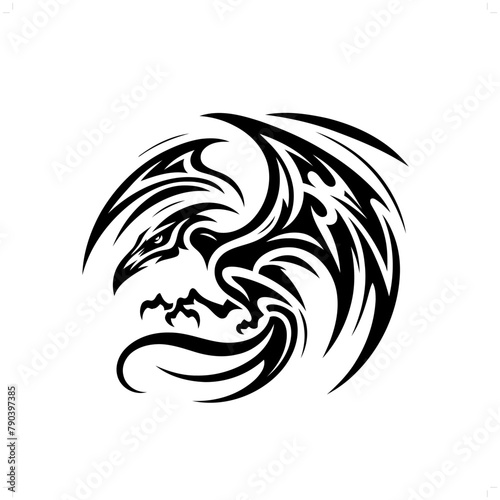 Pteranodon in modern tribal tattoo, abstract line art of people, minimalist contour. Vector