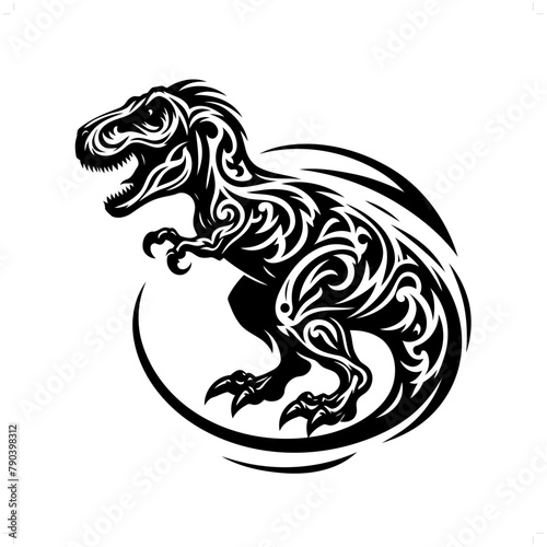 tyranosaurus in modern tribal tattoo, abstract line art of people, minimalist contour. Vector