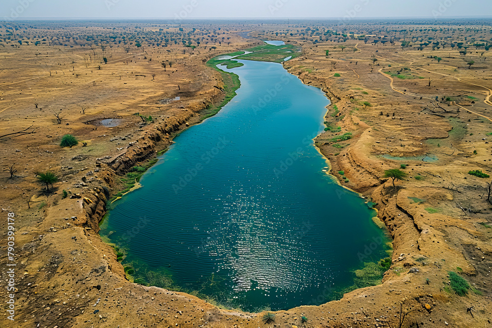 Oasis amidst desertification: aerial view