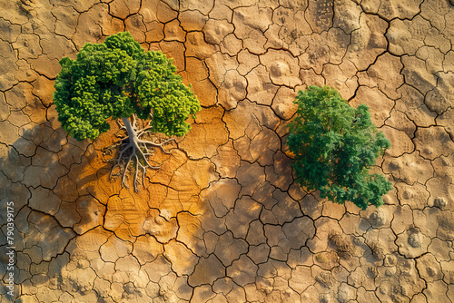 Surviving trees amidst arid desertification photo