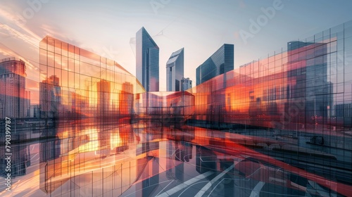 A city mirrored in a glass building photo