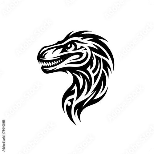 raptor in modern tribal tattoo, abstract line art of people, minimalist contour. Vector