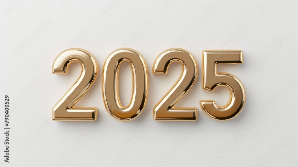 Happy New Year background with 2025 shiny golden numbers isolated on white background. Festive celebration banner Happy New Year background with 2025 shiny golden numbers isolated on white background. Festive celebration banner