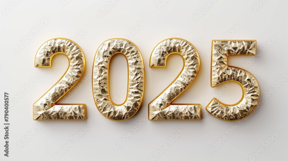 Happy New Year background with 2025 shiny golden numbers isolated on white background. Festive celebration banner Happy New Year background with 2025 shiny golden numbers isolated on white background. Festive celebration banner