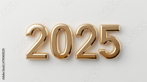 Happy New Year background with 2025 shiny golden numbers isolated on white background. Festive celebration banner