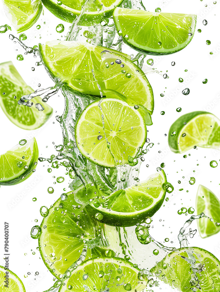 A fresh lime slice on a bright green background A fresh lime slice on a bright green background
