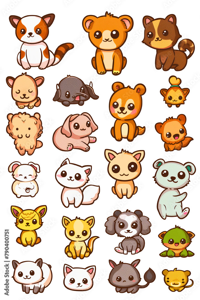 Sure, here is a description for a set of animal icons:  Cute cartoon animal vector illustrations for design projects featuring dogs, cats, bears, and more