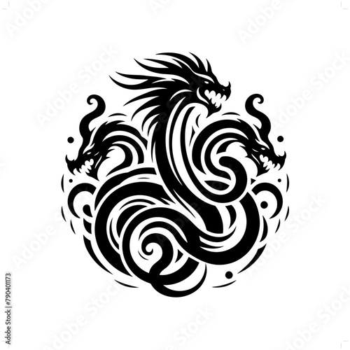 hydra dragon in modern tribal tattoo, abstract line art of people, minimalist contour. Vector