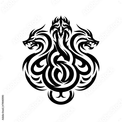 hydra dragon in modern tribal tattoo, abstract line art of people, minimalist contour. Vector