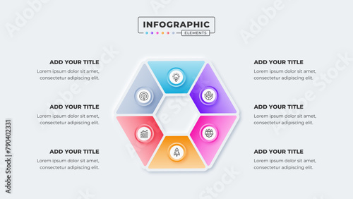 Vector circular infographic business presentation design template with 6 steps or options