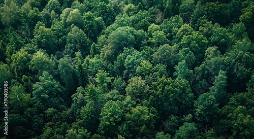 Aerial View of Dense Lush Green Forest Canopy from Above