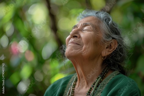 Serenity in Age: Latin American Elderly Woman Enjoying the Peace of Nature