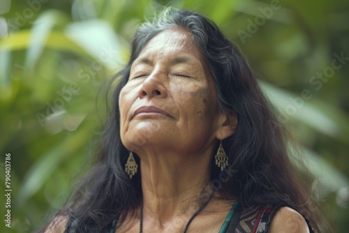 Tranquil Moment of Reflection: Latin American Woman in Harmony with Nature