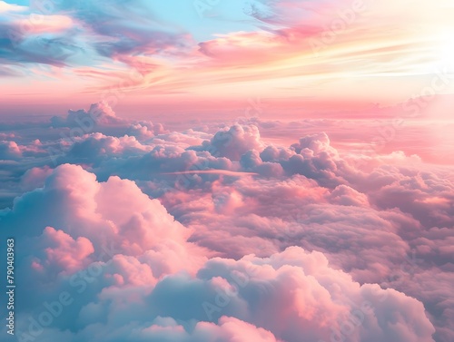 Aerial view of fluffy pink clouds against blue sky