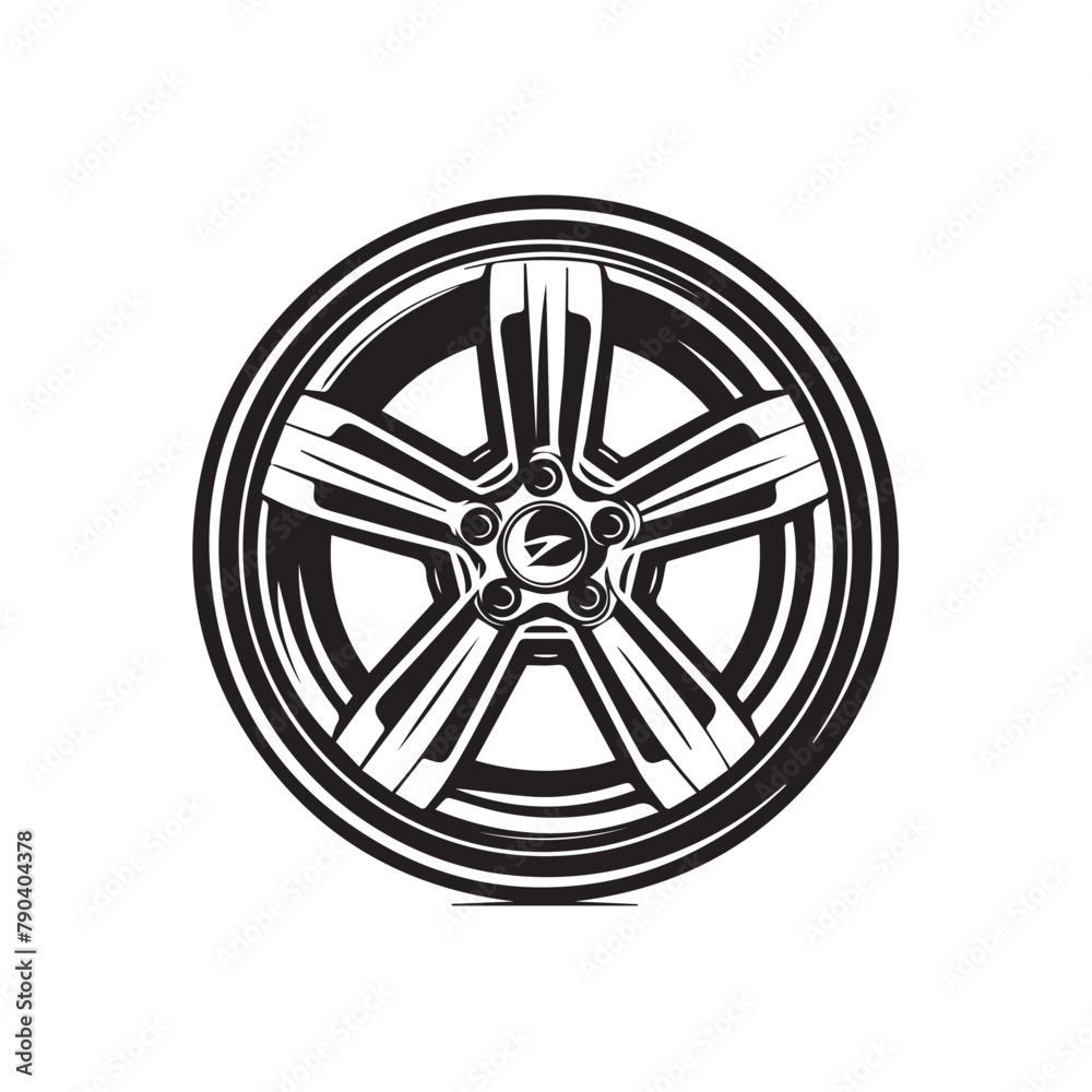 Car wheel in cartoon, doodle style . Image for t-shirt, web, mobile apps and ui. Isolated 2d vector illustration in logo, icon, sketch style, Eps 10, black and white. AI Generative