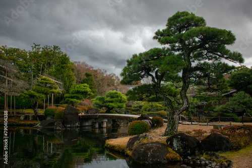 Zen botanical gardens during winter in Himeji, Japan