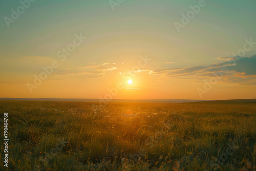 Golden Hour Serenity: A Captivating Display of Vast Field Kissed by Fiery Sunset © Lester