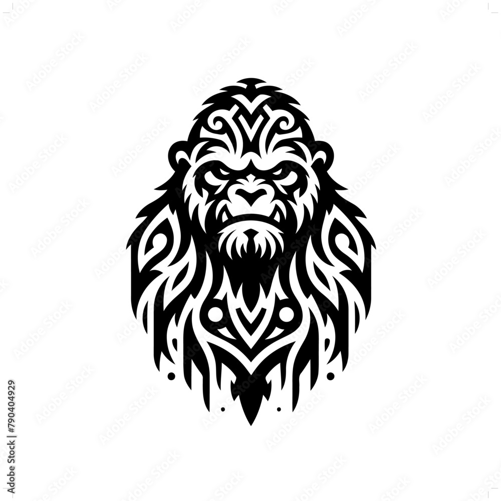 yeti; bigfoot  in modern tribal tattoo, abstract line art of horror character, minimalist contour. Vector