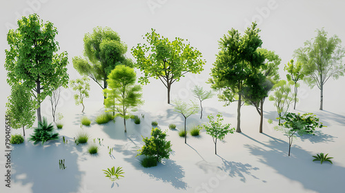 Greenery nature trees contour shapes on white background 3d render 