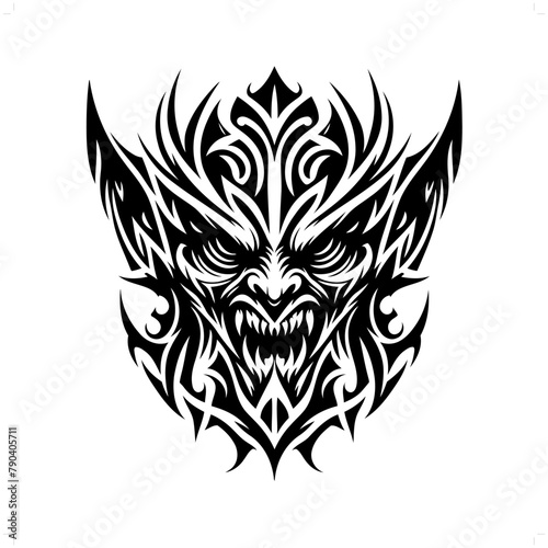 goblin in modern tribal tattoo, abstract line art of people, minimalist contour. Vector