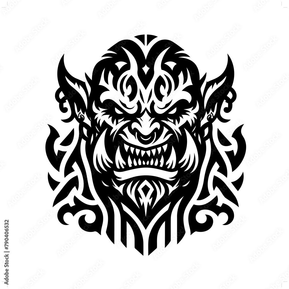 orc in modern tribal tattoo, abstract line art of people, minimalist contour. Vector