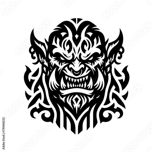orc in modern tribal tattoo, abstract line art of people, minimalist contour. Vector © orion