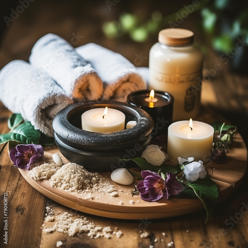 spa still life with candles and orchid