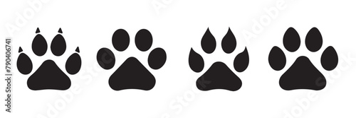 Set of Footprints dog and cat with claw. Imprint legs symbol. Vector illustration.