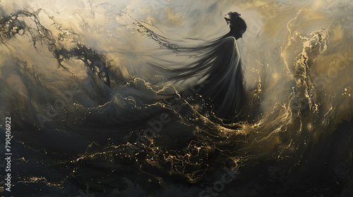 Whispers of shadows and light intertwining in a delicate ballet, casting an ethereal glow on a canvas of obsidian. 