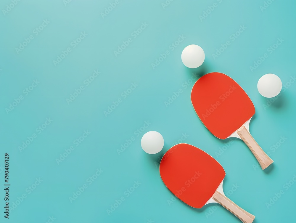 Top view of ping pong ball with paddles, copy space for text Top view of ping pong ball with paddles, copy space for text
