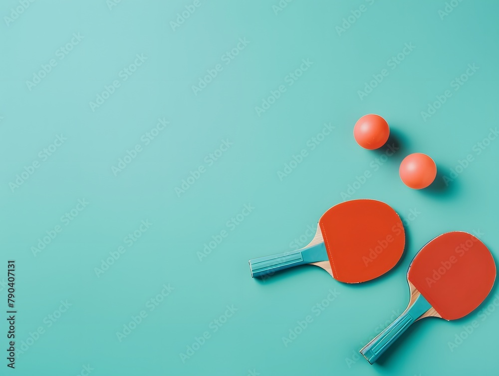 Top view of ping pong ball with paddles, copy space for text Top view of ping pong ball with paddles, copy space for text