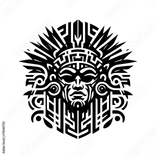 aztec warrior in modern tribal tattoo, abstract line art of people, minimalist contour. Vector