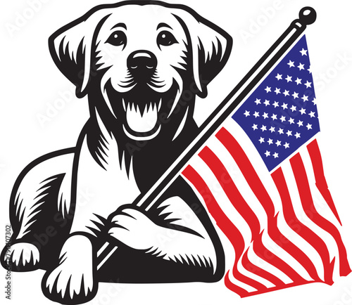 Labrador Dog Holding American Flag