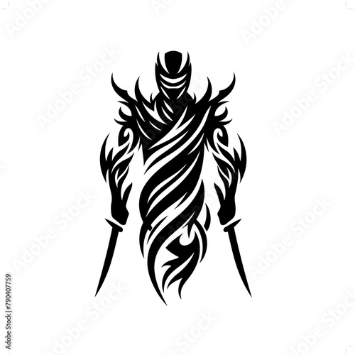 ninja in modern tribal tattoo, abstract line art of people, minimalist contour. Vector