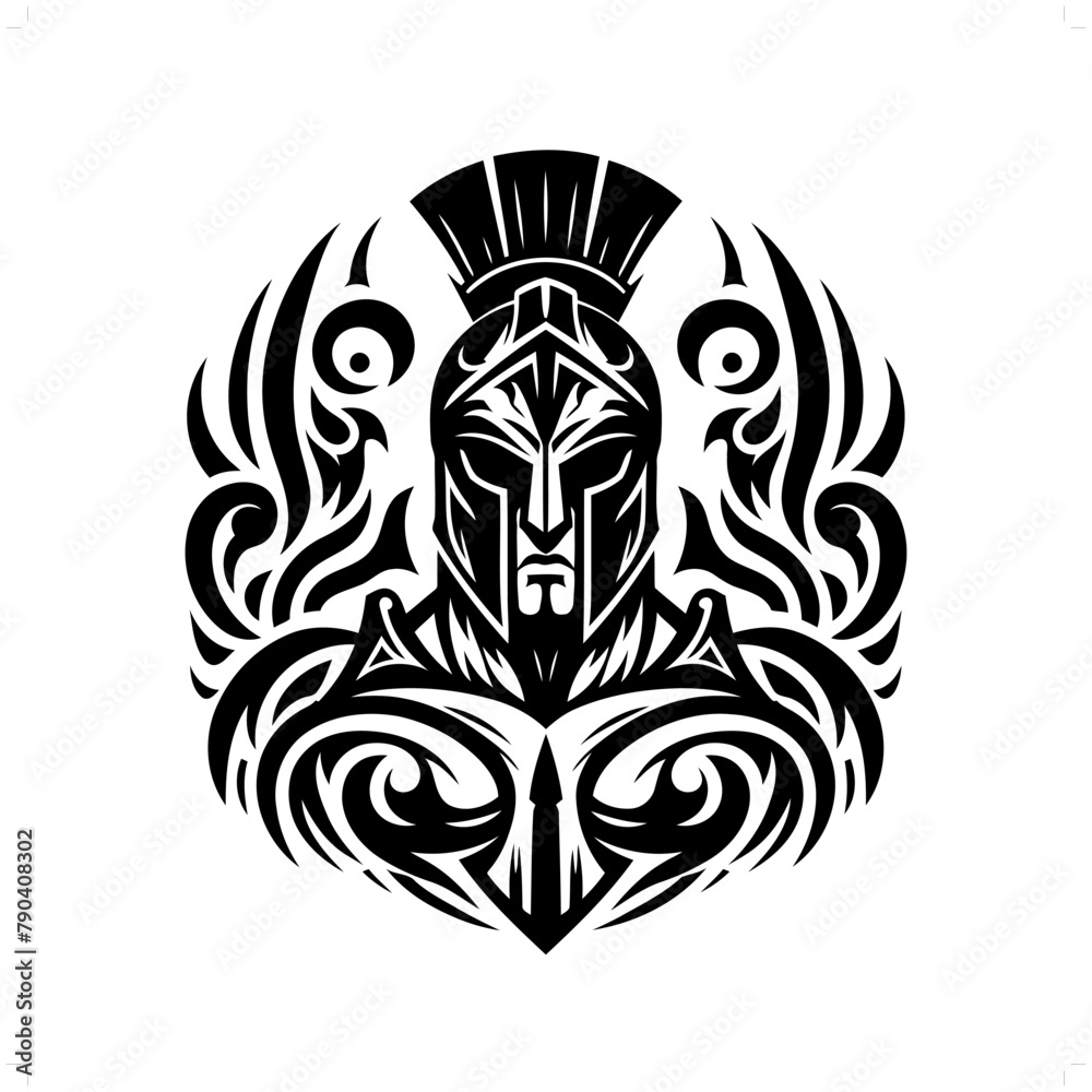 spartan in modern tribal tattoo, abstract line art of people, minimalist contour. Vector