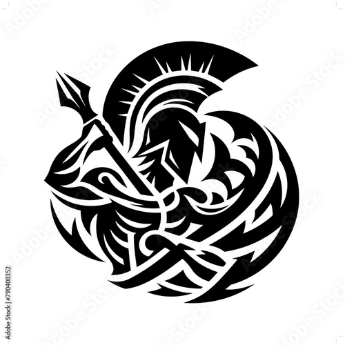 spartan in modern tribal tattoo, abstract line art of people, minimalist contour. Vector