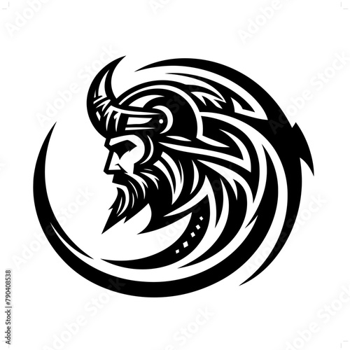 viking in modern tribal tattoo, abstract line art of people, minimalist contour. Vector