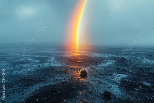A rainbow stretching across the horizon after a storm  symbolizing hope and promise as it emerges from the darkness. Concept of hope and optimism. Generative Ai.