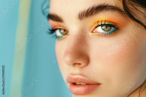 Model with chic eye makeup and beautiful eye shadow. Generative AI