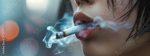Close-up of a young person smoking a cigarette, highlighting the issue of tobacco use among youth.