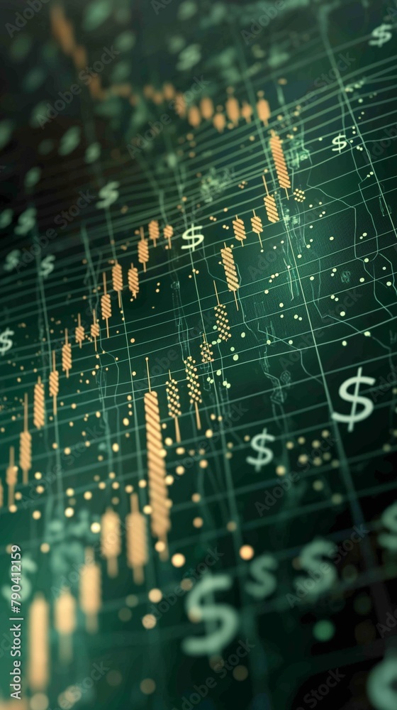 Abstract financial data graph with dollar signs on a dark background. Abstract financial data graph with dollar signs on a dark background.