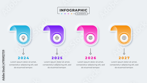 Vector timeline infographic presentation design template with 4 steps or options