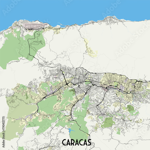 Vector city map poster of Caracas, Venezuela