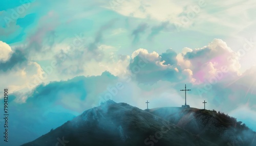 The Christianity themed with a dramatic beautiful of light vibrant background. Beautiful clouds, symbolizes humanity's hope for salvation