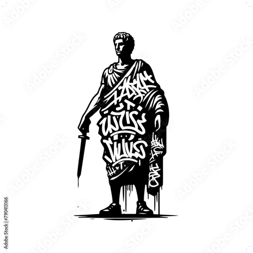 caesar silhouette, people in graffiti tag, hip hop, street art typography illustration.