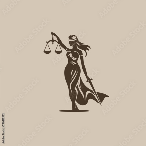 Lady justice in cartoon, doodle style. Image for t-shirt, web, mobile apps and ui. Isolated 2d vector illustration in logo, icon, sketch style, Eps 10. AI Generative © Alexey