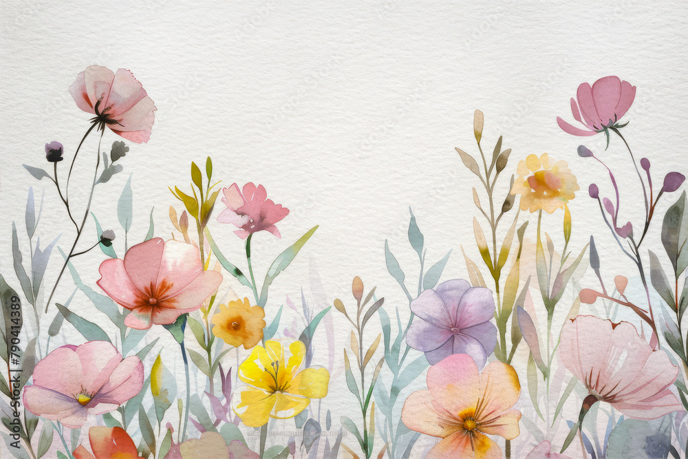 Spring and summer Botanical illustration minimal style Background watercolor arrangements with small flower