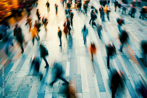 Long exposure shot of crowdy business people walking in fast motion photo