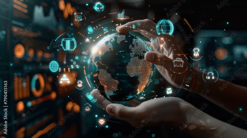 Global communication network in the hands of technology, environment, sustainable development. Global communication network in the hands of technology, environment, sustainable development.